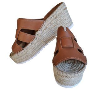 MARK FISHER LTD 8.5 LEATHER Platform Tan Brown Sandals